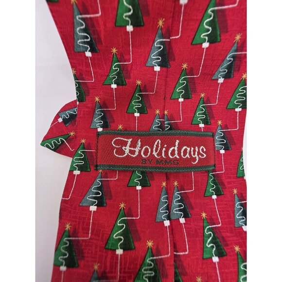 Holidays by MMG Men's Neck Tie Red Christmas Trees 58" 100% Silk USA EUC - Picture 3 of 7